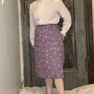 small waist 26" 90s Y2K turtlegreen light purple floral wrap skirt midi skirt  c